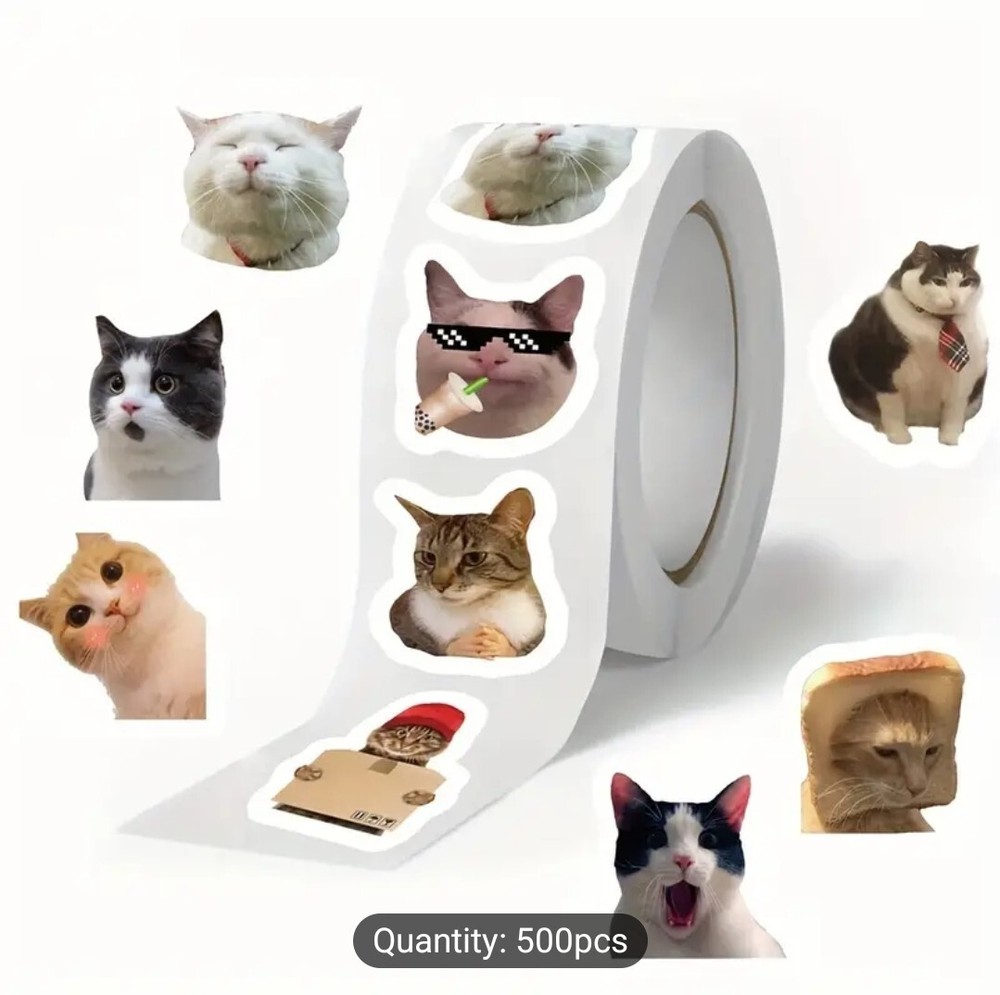 500 Mini Cute Cat Meme Stickers – Kitty Decals Phone Water Bottles Laptops
