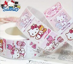500 pcs Sticker Seals Roll Cute Pink Square Hello Kitty Semi Gloss Self Adhesive