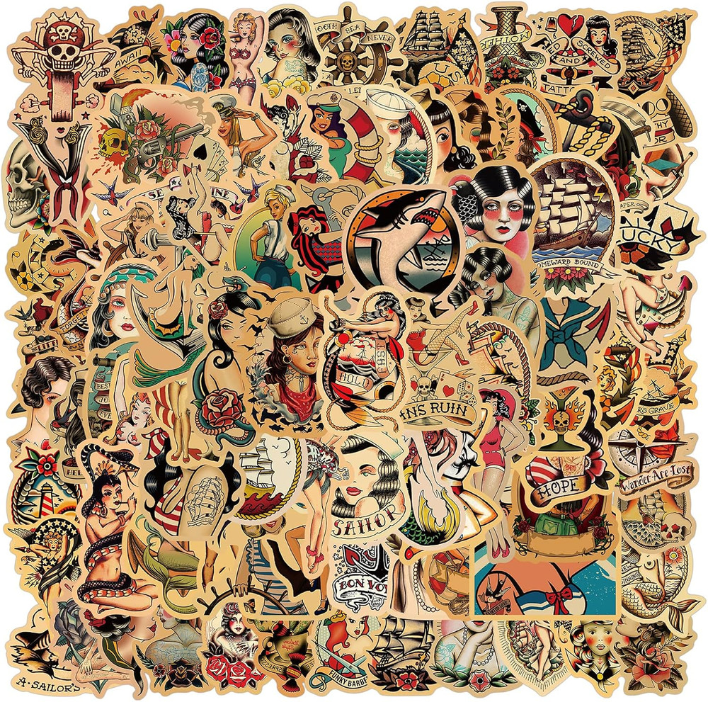 100pcs Vintage Stickers Retro Girl Sailor Sticker Pack for Adults Old School S