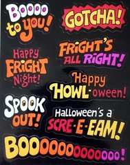 VTG HALLOWEEN STICKER 2 SHEETS BLACK ORANGE BOO SCARY HORROR MONSTER GHOST DECAL