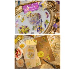 Vintage Flowers Plants PET Foil Stickers Journals Planner Decorative Collage DIY