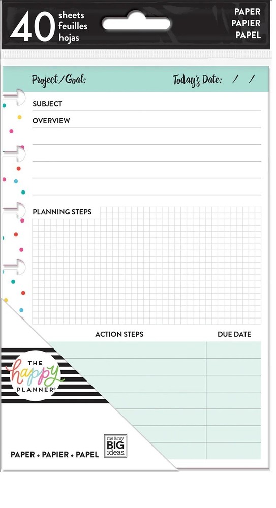 The Happy Planner Project / Goals Fill Paper Mini, 40 Sheets, Multi-Colored