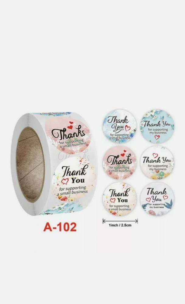 1000pcs. 2 Rolls 1inch 6 Designs «Thank you for supporting my small business»