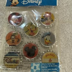 Disney Mickey Friends 8 Adhesive Bottle Caps Stickers Goofy Pluto Minnie Donald