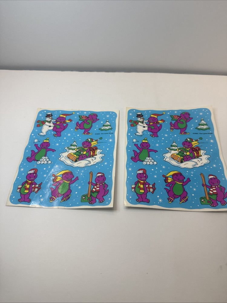 Vintage Barney The Purple Dinosaur In The Snow Set Of 2 Sticker Sheets