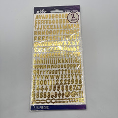 Stickers Lot Numbers / Letters Crafts Scrapbook Junk Journal- Silver Gold + 8 pc