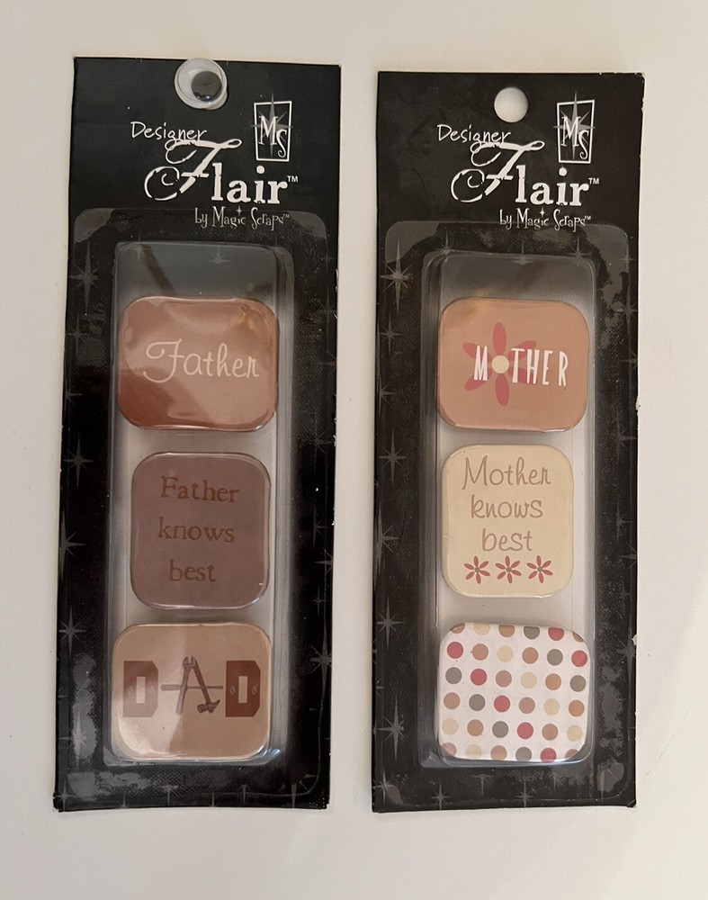 MAGIC SCRAPS Designer Flair Self Adhesive Embellishments MOTHER FATHER 2 Packs