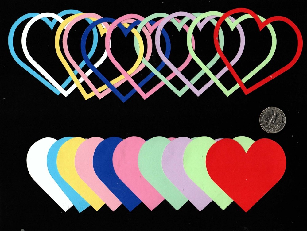 Heart Die Cuts, Mixed Colors, Wedding Colors, Any Colors, 3″ x 3-1/8″ – 20 pcs.