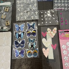 Mixed Scrapbooking Embellishments Lot Rhinestones Stickers Charms Craft