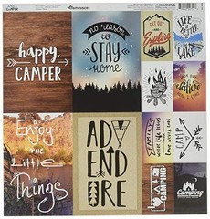 12×12 Scrapbook Paper Sticker Kit Camping Hiking Outdoor Album Pages 8 Sheets