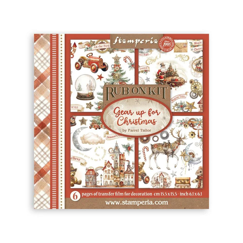 Stamperia Rub-on Kit 6.1×6.1 – 6Pgs -Gear Up for Christmas, DFLRBX03
