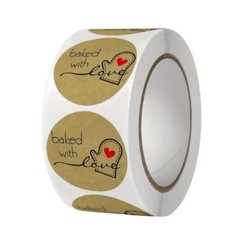 1000 PCS Baked with Love Stickers with Red Heart Glove 1.0 Inch Kraft Roll Stick
