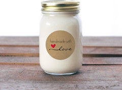 2″ round Natural Brown Kraft Handmade with Love Stickers/Roll of 500 Labels/Home