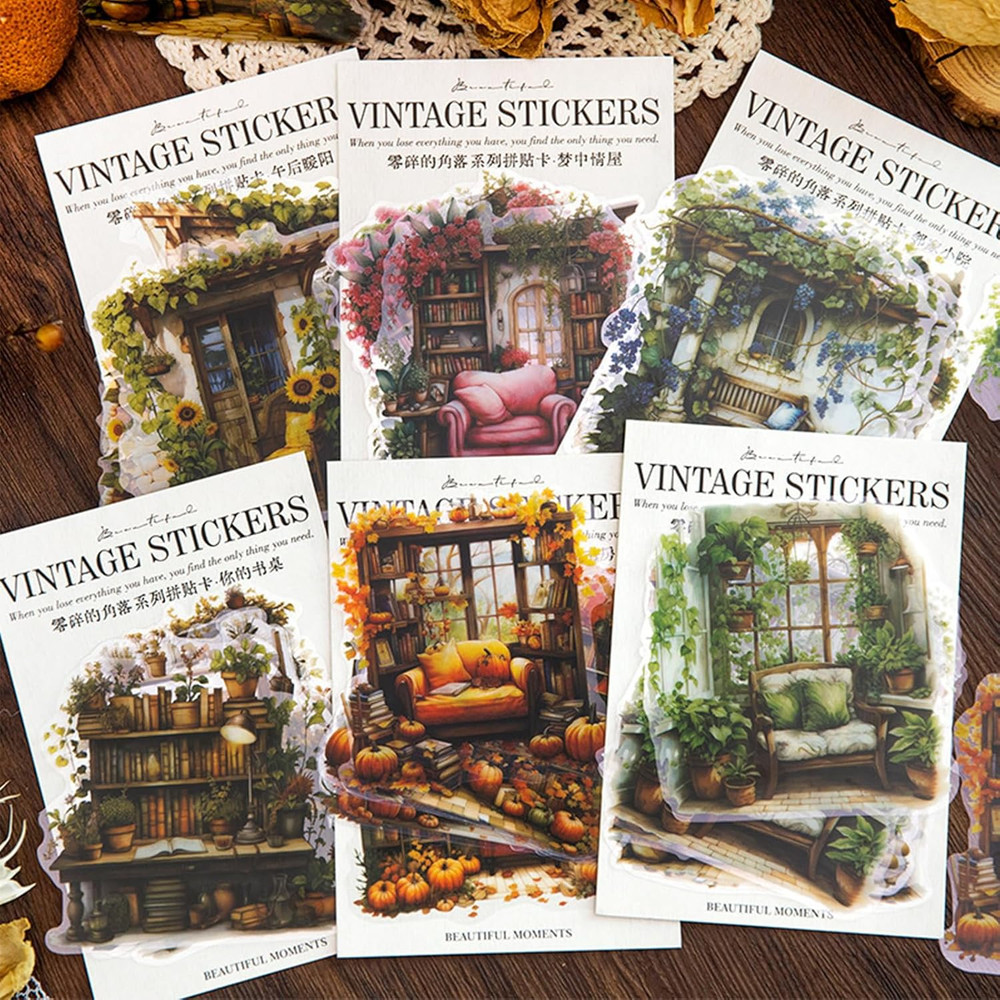 60PCS Vintage Scrapbooking Supplies, Flower Window Scrapbook Stickers Aesthetic