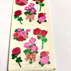 Sandylion Prismatic Rose Stickers Red Pink Roses Bouquet 1 Sheet Sealed Vintage