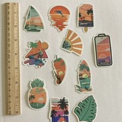 11 Multicolor water bottle Stickers Set – Beach & Tropical Assorted Designs