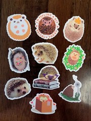 STICKERS x 10 Hedgehogs SASSY Cute Baby Hedgehog Sticker Book Love Flowers HO4