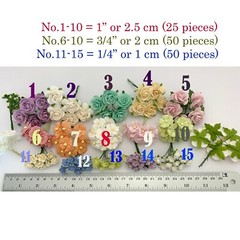 125 MIXED 3 Sizes of Open Rose Craft Paper Flower (R2/6/11-Kit Pastel-1)