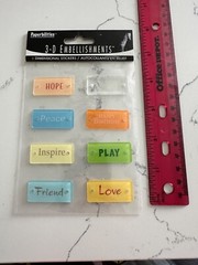 Paperbilities 3-D Embellishments 8 Dimensional Stickers Hope Inspire Play Love