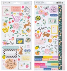Bea Valint SKETCHBOOK ICONS & PHRASES (2) Cardstock Sticker Sheets scrapbooking