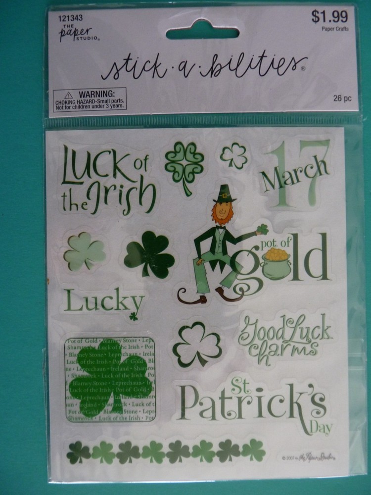 Paper Studio Stickers ST PATRICK’S DAY Luck of the Irish Sealed Pack (2) Sheets