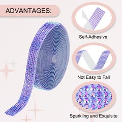 Self Adhesive Rhinestone Strips 3 Yards 0.4 Inch for Craft,Dark Purple AB