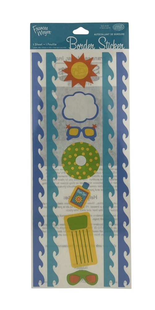 Frances Meyer Summer Border Stickers Waves Sun Raft Sunglasses Tube 1 Sheet New