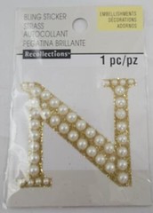 Recollections Bling Sticker Letter N Gold 1 pc New Scrapbook Pearl