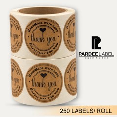 Natural Kraft Thank You Stickers 2” Circle – 250 Labels per Roll | Handmade Look