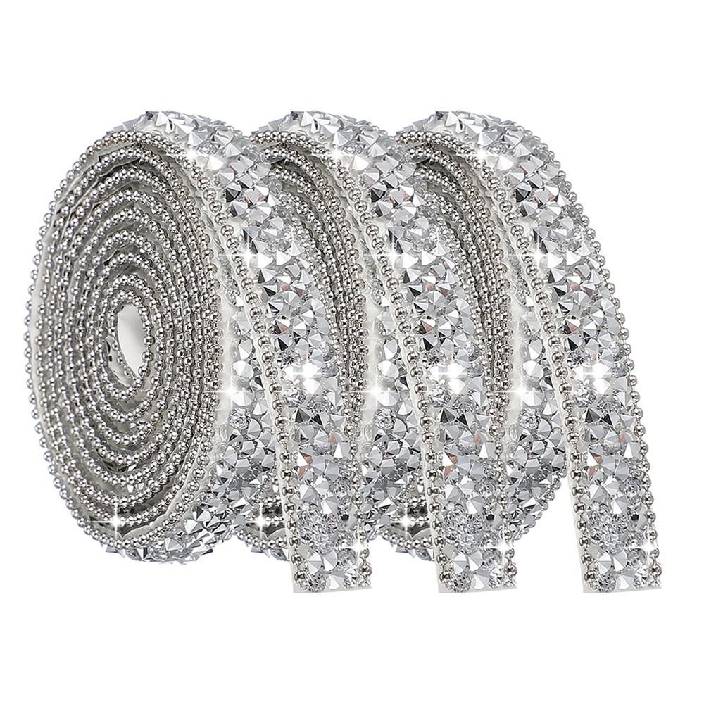 3Rolls Self Adhesive Resin Rhinestone Strips, Diamond Bling for Crafts, Silver
