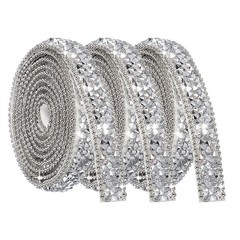 3Rolls Self Adhesive Resin Rhinestone Strips, Diamond Bling for Crafts, Silver