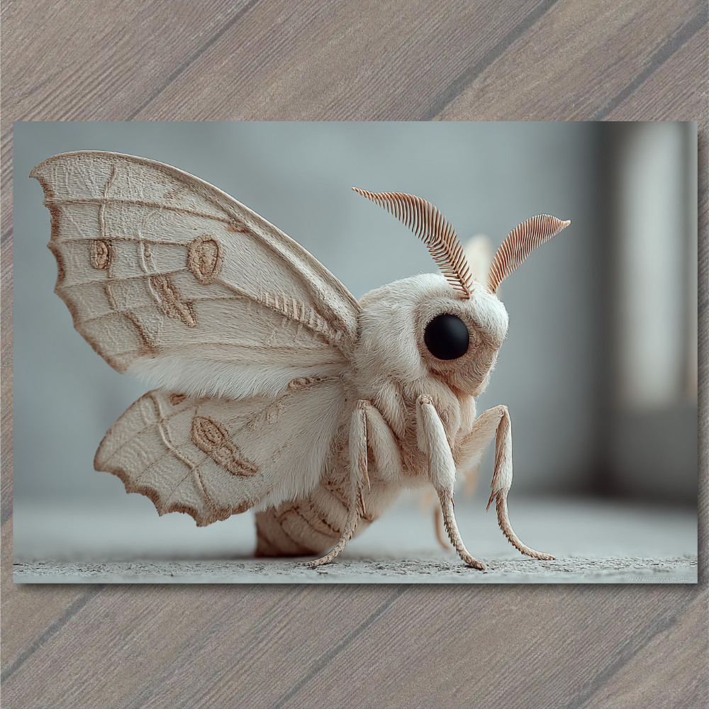 STICKER Silk Moth Cream Fuzzy Insect Macro Nature Detail Delicate Wings