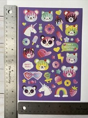 Panda Cat Cuties Stickers Single Sheet Unicorn Rainbow Ice Cream Donuts Sweets
