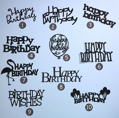 10 Birthday Sentiment Die Cuts, ANY COLOR, – scrapbooking, greeting cards, party
