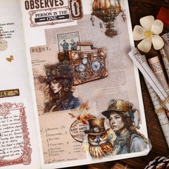 120PCS Steampunk Stickers – Mechanical Cats, Airship, Water-Resistant for Scrapb