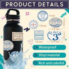 50 PCS Vintage Passport Stamp Stickers, Waterproof Retro Travel Vinyl PVC Sticke