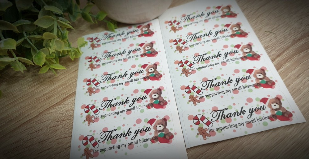 Custom Cute christmas theme Thank you sticker (1×2 5/8 «) 100 ct thank you label