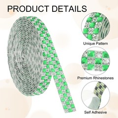 3 Yard Rhinestone Ribbon, 4mm x 4mm Crystal Rhinestone Strips, Green