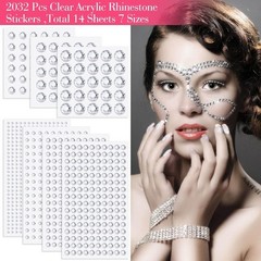 2032 Pieces Self Adhesive Face Gems Stick on, Hair Gems Rhinestones Stickers