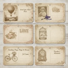 Set Of 6 Postcards Vintage Style Tags Junk Journal Scrapbook