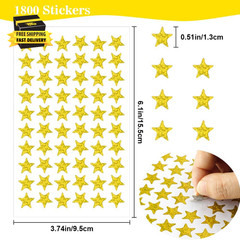 1800 PCS Gold Star Stickers, 30 Sheets Holographic Gold Star Sticker for Kids Re