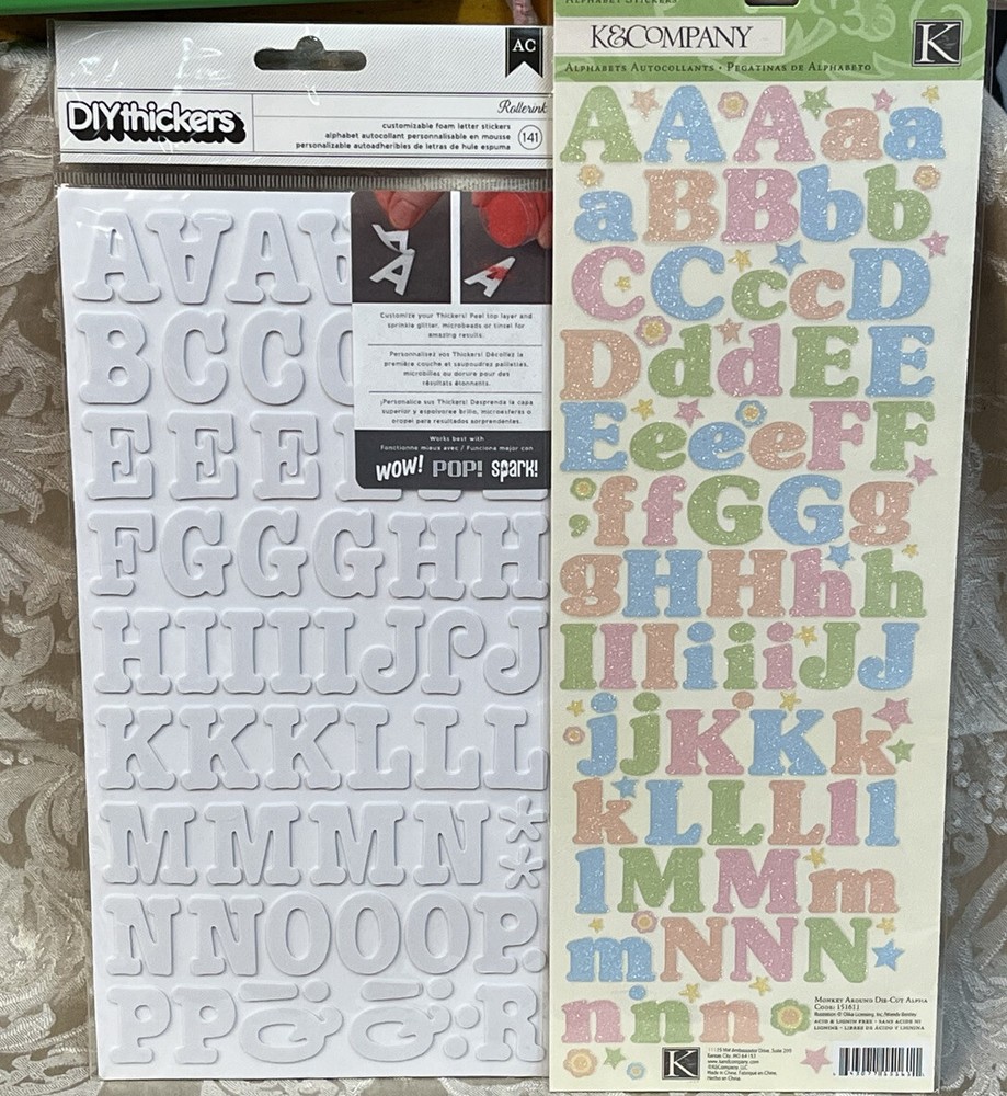 K&Company WHITE & GLITTER ALPHABET LETTERS Scrapbook Craft Sticker Pack Set
