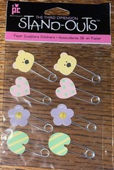 Provo Craft STAND-OUT 3D Baby Girl Diaper Pins💕🌸🐻Stripes Scrapbook Stickers