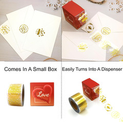 Valentines Stickers, 1.5 Inches, 600 Sheets, 6 Waterproof Transparent Gold Foil