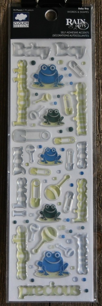 Cloud 9 Design Rain Drops Baby Boy Frogs Rattle Embellishment Stickers Scrapbook