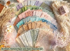 96 Sheets Textured Scrapbook Paper and Mesh Fabric Assorted Set – 6 ARTSMN008