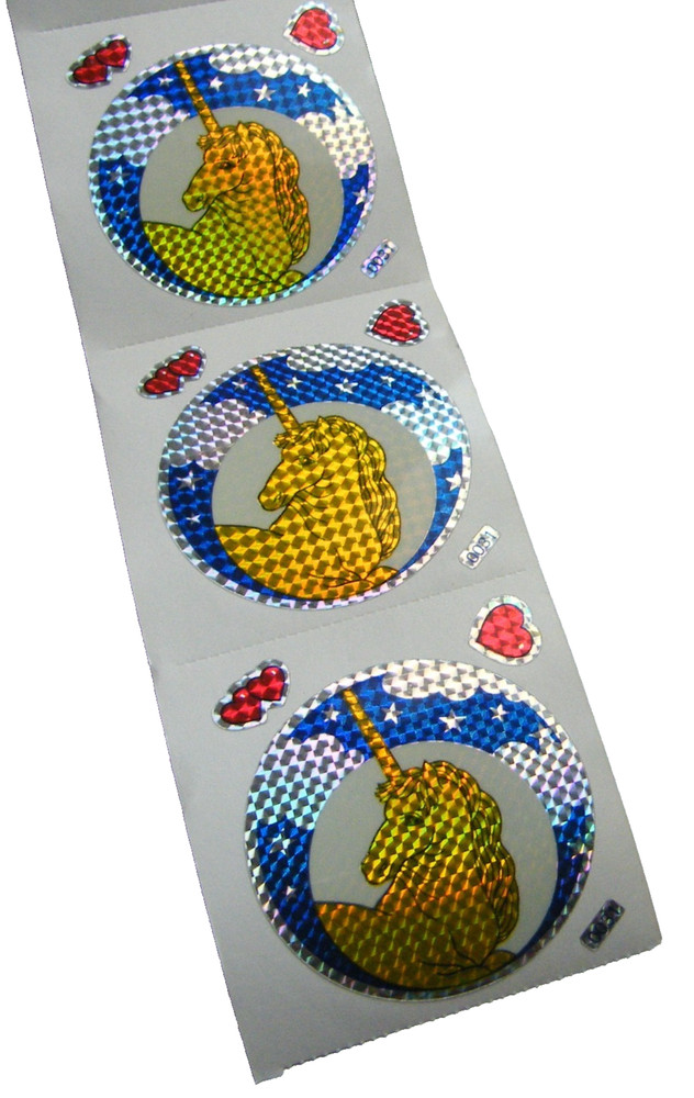 10 Vtg 80s UNICORN Foiled Prism Sticker Celestial Moon Star Heart Holographic 3″