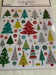 2 SHEETS – CHRISTMAS STICKER GLITTER TREES MULTI-SIZES-SHAPES 126PCS – 2 SHEETS
