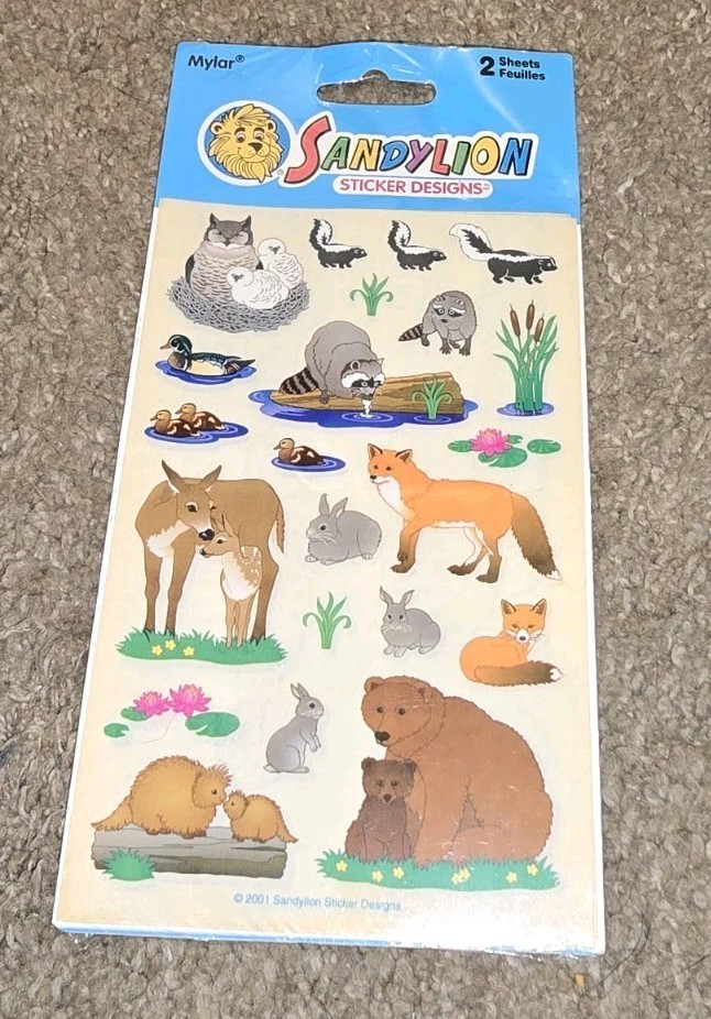 SandyLion 2001 Woodland Creatures Stickers Forest Animals . 4×6 2 Sheets New
