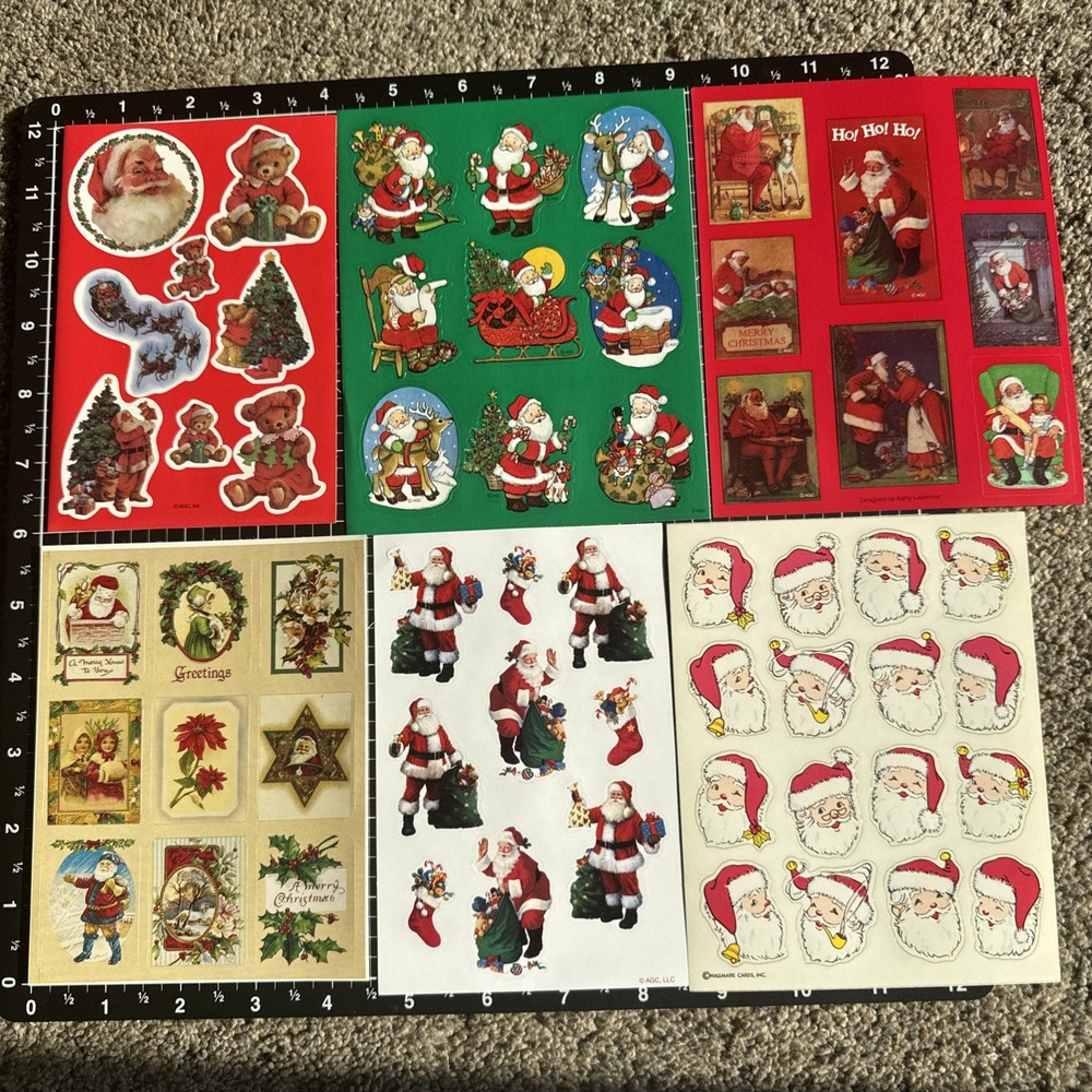 Vintage Sticker Lot Christmas Santa 6 Sheets AGC, Gibson, Hallmark, etc lot 2